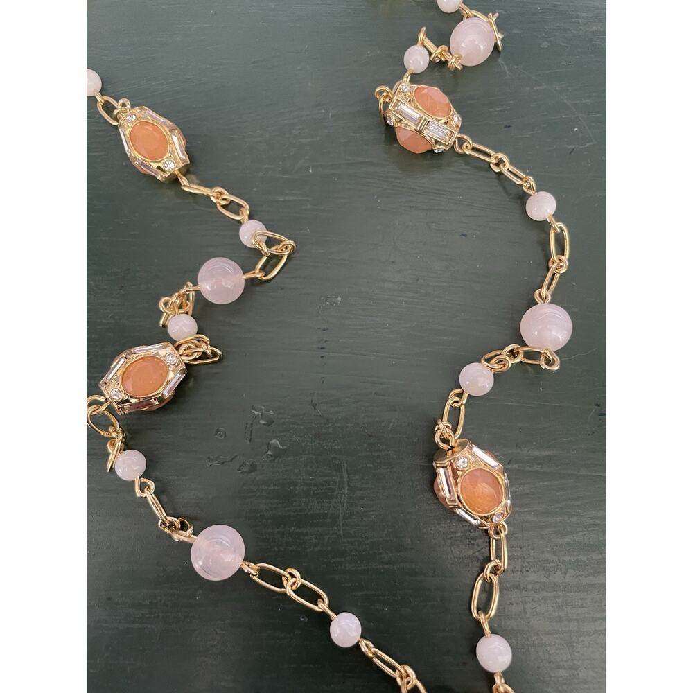 Talbots Long Orange And White Necklace Gold Tone Spring Summer Brand New - Picture 2 of 3